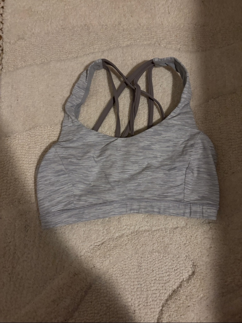 lululemon athletica Light Gray Striped Crisscross Back Sports Bra
